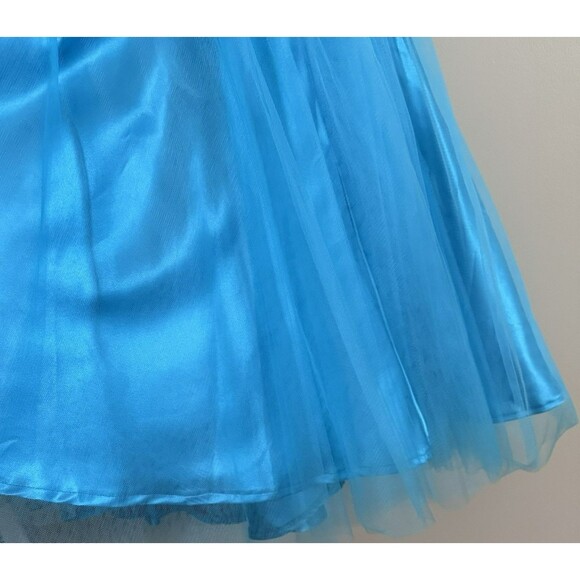 RJ CRUSH Long Mermaid PROM DRESS Aqua Blue Sequins Stones Stapless Tulle Sz 4 - Picture 10 of 15
